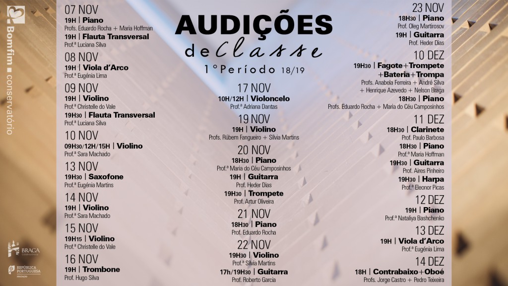 Cartaz Audições de Classe 1º Período 2018-2019 Conservatório Bomfim