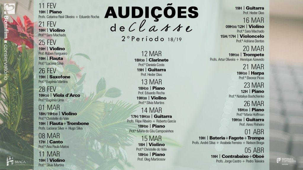 Cartaz Audições de Classe 2º Período 2018-2019 Conservatório Bomfim Braga