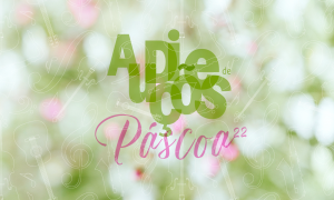 Audições de Páscoa 2022, dos dias 28 de março a 2 de abril, no Conservatório Bomfim, escola de música em Braga. Cartaz verde e rosa com padrão de instrumentos musicais.