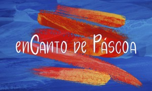 Cartaz vermelho e azul do Concerto EnCanto de Páscoa 2022. Atividades Extra Curriculares de escolas do Município de Braga. Ensino da Música pelo Conservatório Bomfim. Uma parcerida com a Eplural.